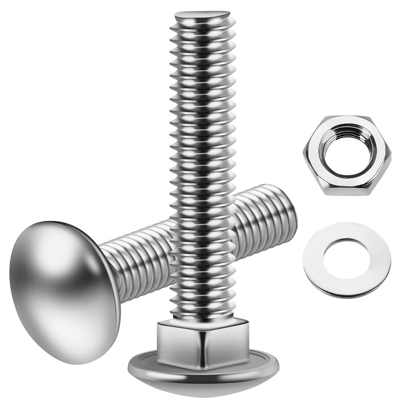 MYWISH (20 Sets) 1/4-20 x 1-1/2 Carriage Bolts Screws Round Head Square Neck and Hex Nuts & Flat Washers, Full Threaded 304 Stainless Steel Bright Finish 1/4 Bolts - Image 1